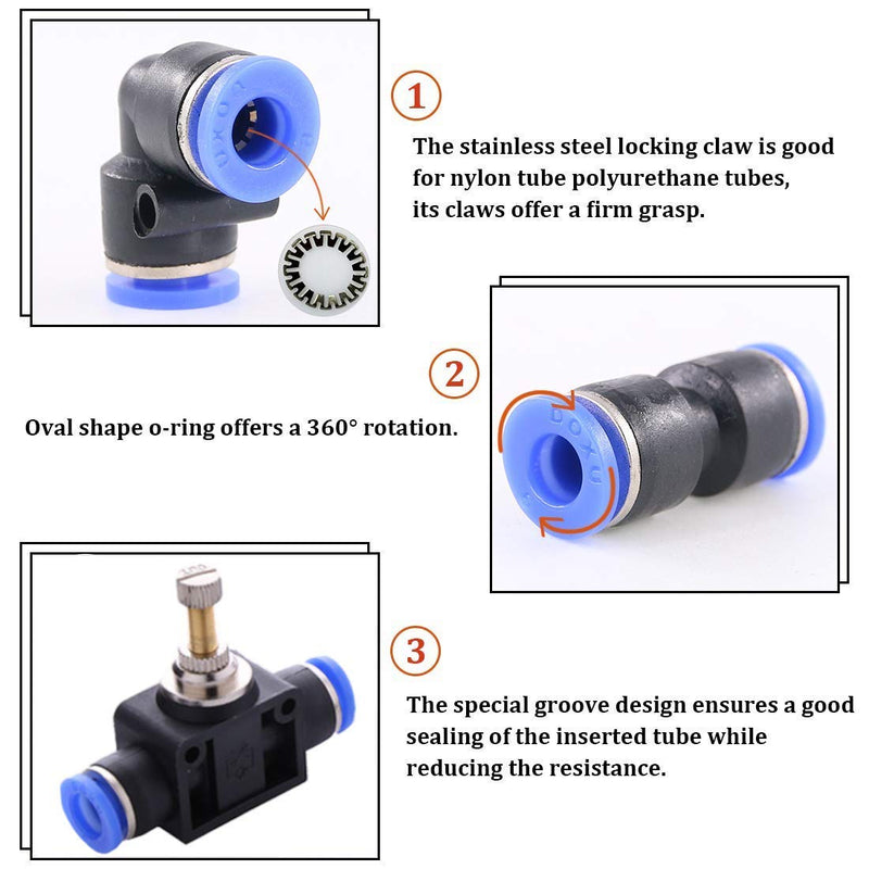 [Australia - AusPower] - Air Push Quick Fittings, 5 Pcs Pneumatic Connectors Push to Connect Fittings Kit, 3/8" 10mm Od Quick Release Connectors Manifold FIve-way Manifold 