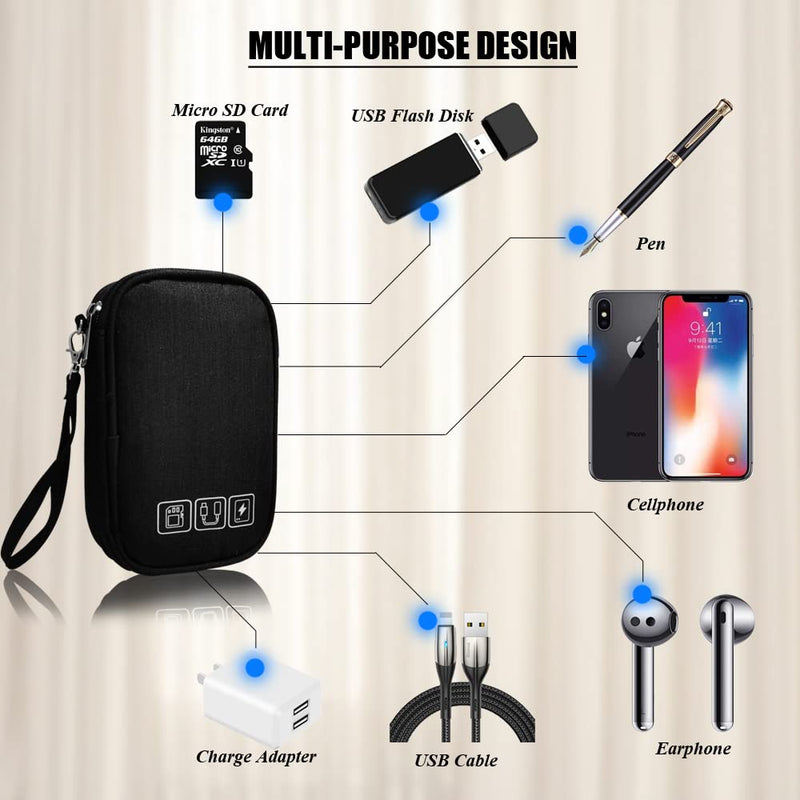 [Australia - AusPower] - Electronic Organizer Bag Cable Organizer Travel Cord Organizer Case Pouch Portable Carrying Case for Charger Hard Drive Earphone USB SD Card (Black) Black 