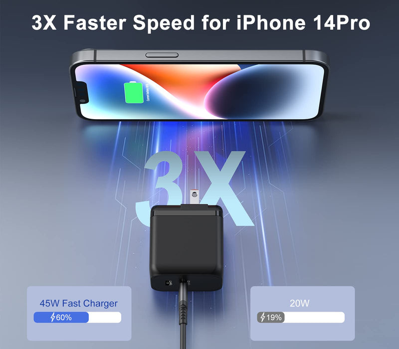 [Australia - AusPower] - 45W USB C Charger, K&ZZ Dual USB-C GaN Charger Foldable PD Super Fast Charger Block Compact Type C Wall Charger for Galaxy S23 Ultra/ S22/ Note, MacBook, Steam Deck, iPad, iPhone 14 (45W, Black) 