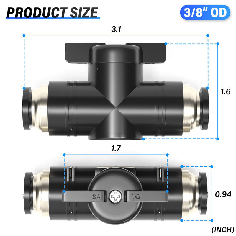 [Australia - AusPower] - TAILONZ PNEUMATIC BVU-3/8 OD Ball Valve Air Flow Control Valve Push to Connect Fitting (Pack of 3） 3/8 Inch 