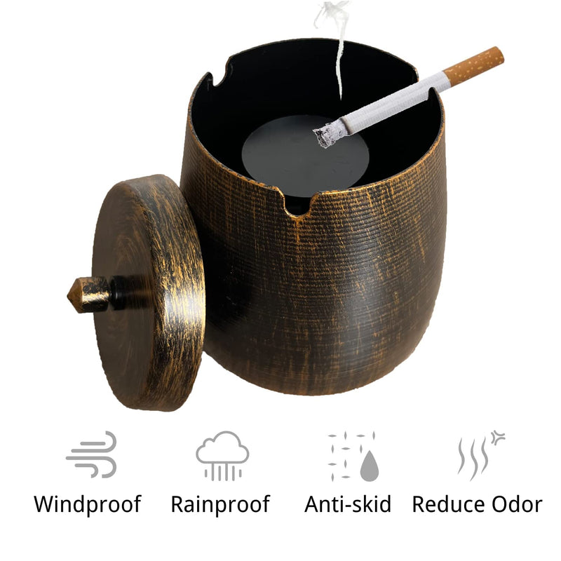[Australia - AusPower] - WUSIFIE Ashtray with Lid for Cigarette - Iron Outdoor Ash Tray Sets, Ashtrays for Cigarettes Outdoor, Windproof Smokeless Odorless Large Ash Tray for Home Office Outdoor Balcony 