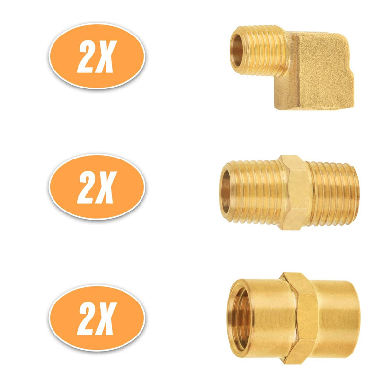 [Australia - AusPower] - SUNGATOR 1/4" Brass Fittings, Air Hose Fittings, 90 Degree Barstock Street Elbow, Hex Nipple Coupling Pipe Fitting Set, 1/4" x 1/4" Female Pipe,1/4" x 1/4" Male Pipe, 1/4" Male x 1/4" Female (6-Pack) 