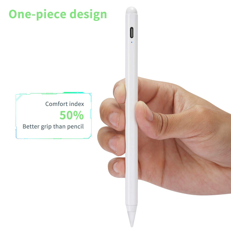 [Australia - AusPower] - 2020 iPad 8th Generation 10.2" Stylus Pencil with Tilt and Palm Rejection,Type-C Recharge and 1.5mm Fine Point Pen Compatible with Apple iPad,White White 