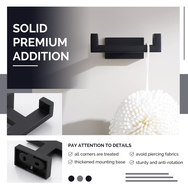 [Australia - AusPower] - Double Towel Hook 2 PCS Bundle with Toilet Paper Holder (Matte Black) 