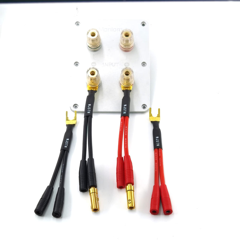 [Australia - AusPower] - WJSTN-012 3-in Spade Plug to Two Dual 4mm Banana Plug Audio Cable adapters ，45 Degree Type Y Plug Speaker distributors 4-Pack 