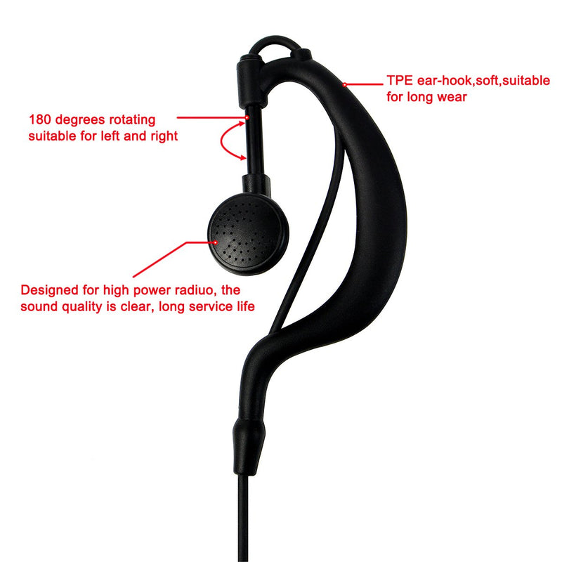 [Australia - AusPower] - Retevis Earhook Walkie Talkie Earpiece with Mic 2 Pin, Compatible with Retevis RT22 H-777 RT21 Baofeng UV-5R BF-888S pxton eSynic Walkie Talkies, C Shape Two Way Radio Headset with PTT(2 Pack) 