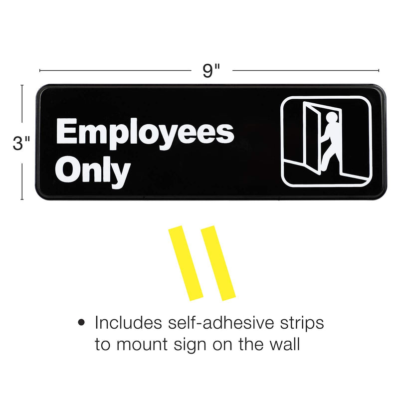 [Australia - AusPower] - Excello Global Products Employees Only Sign: Easy to Mount Informative Plastic Sign with Symbols 9"x3", Pack of 3 (Black) Black 