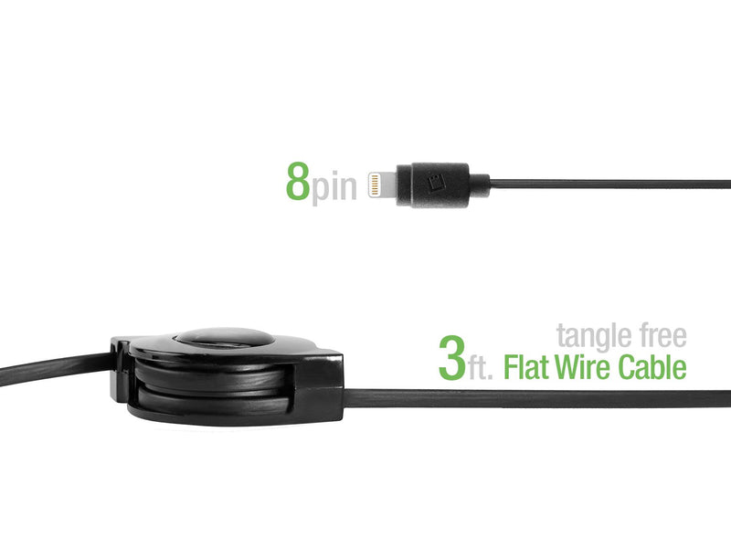 [Australia - AusPower] - Cellet Retractable iPhone Charger Cable, Charging & Data Sync Cable Compatible for Apple iPhone 12 11 Pro Max XS XR X 8 7, iPad Pro Air mini 5 4 3 Air Pod Lightning Devices (Apple MFI Certified) RETRACTABLE BLACK 