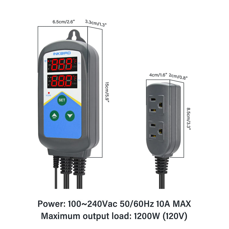 [Australia - AusPower] - Inkbird Temperature Controller ITC-306T WiFi with Aquarium Probe Heat Lamp Thermostat Reptile Temperature Controlled Outlet for Heat Mat Fermentation,1200W,10A 