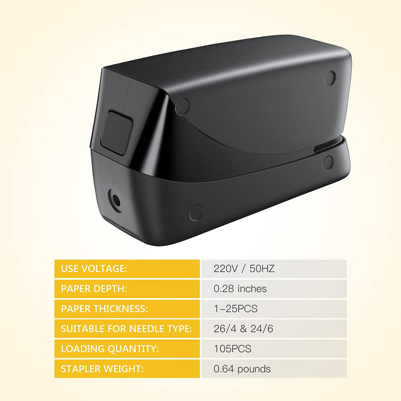 [Australia - AusPower] - Craftinova Electric Stapler, 25 Sheet Capacity,Including 2000 Staples ，Jam Free Stapler，Professional and Home Office Stapler，Battery not Included，AC or Battery Powered.（Black） Black 