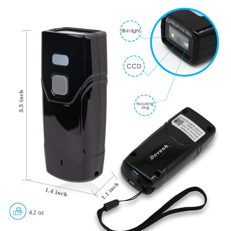 [Australia - AusPower] - Bluetooth Barcode Scanner,Mini Wireless 1D 2D QR Barcode Scanner Compatible with Bluetooth Function, Portable Barcode Reader Work with Windows, Mac,Android, iOS Phones, Tablets or Computers Mini Wireless Barcode Scanner Black 