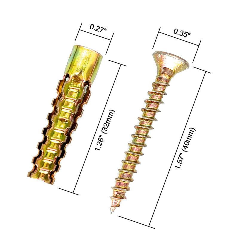[Australia - AusPower] - Heavy Duty Steel Wall Anchor with Screws, 40 Pcs Tree Shaped Steel Wall Anchor for Concrete Wall, Hollow-Wall, Wooden Wall, Plaster and Drywall(6x32mm) 20 Sets - Gold 