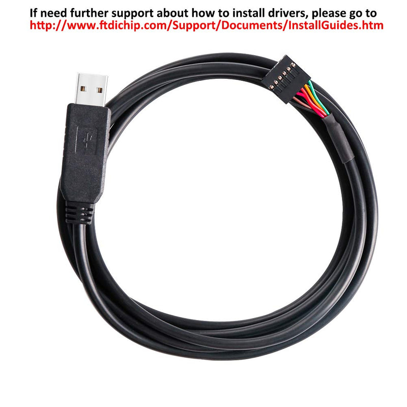 [Australia - AusPower] - DTECH FTDI USB to TTL Serial 5V Adapter Cable 6 Pin 0.1 inch Pitch Female Socket Header UART IC FT232RL Chip Windows 11 10 8 7 Linux MAC OS (6ft, Black) 6ft/1.8m 