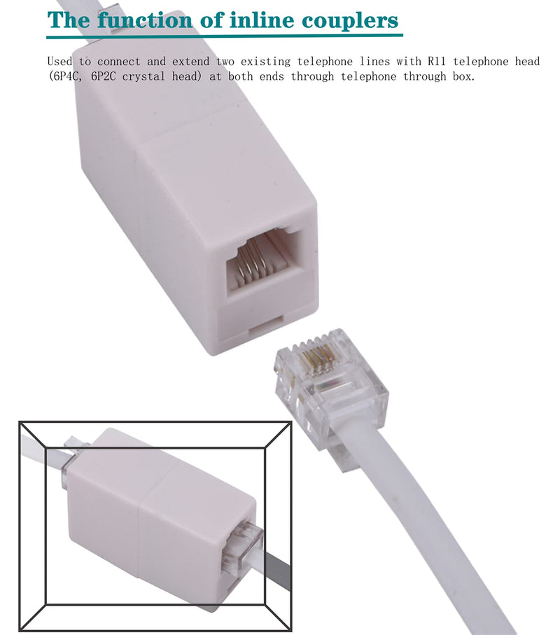 [Australia - AusPower] - RJ11 Coupler, Straight Telephone Inline Coupler RJ11 6P4C Inline Keystone Jack Female to Female Straight Telephone Cable Cord Extension Adapter White 3 Pack 
