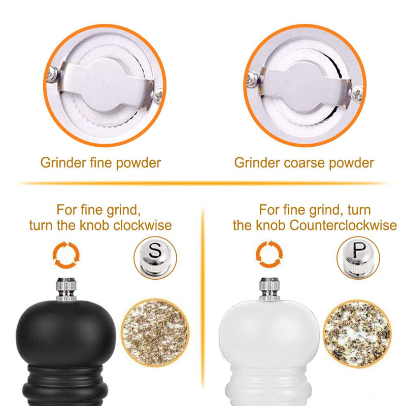 [Australia - AusPower] - Premium Salt and Pepper Grinder Set of 2, Wood Salt and Pepper Shakers with Ceramic Core, Refillable Manual Sea Salt Pepper Mill Adjustable Coarseness for Spice/Chili/Sesame, 6.5 Inch (Black+White) 