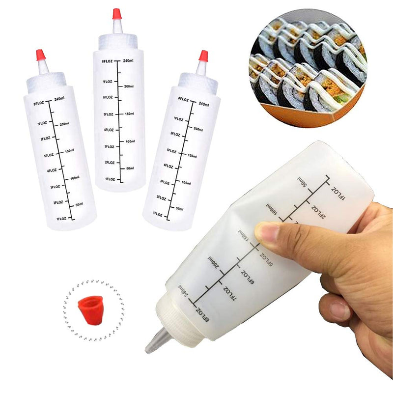 [Australia - AusPower] - 12 Pack 8oz/240ml Plastic Squeeze Bottles,Scale Plastic Squirt Bottle,Polyethylene Durable Plastic with Red Tip Cap and Black Scale for Ketchup,Sauces,Syrup,Dressings,BBQ,Crafts and More 