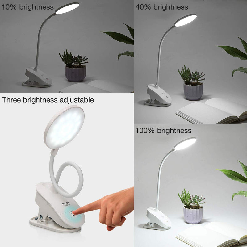 [Australia - AusPower] - 2 Pack Miady Clip on Lamp,Battery Powered Reading Lamp,Clip on Light for Bed Clip on Battery Light with 3 Brightness Level,USB Rechargeable, Reading Lamp 2 Pack 
