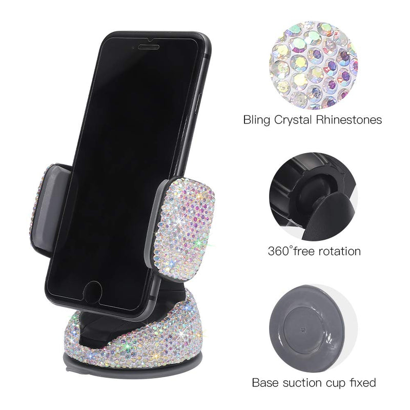 [Australia - AusPower] - SAVORI Bling Car Phone Mount Rhinestone Crystal Car Interior Decoration Universal Cell Phone Holder Clip with Air Vent Base for Dashboard Windshield and Air Vent (AB) AB 