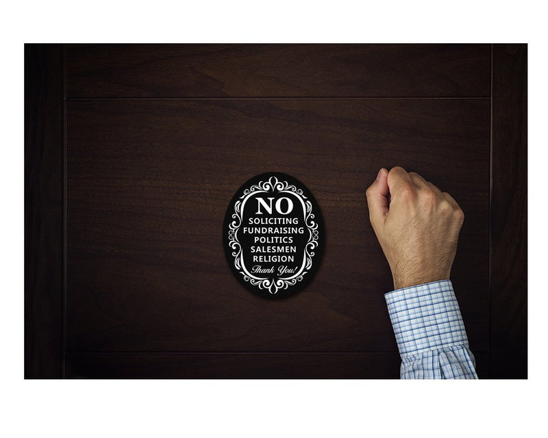 [Australia - AusPower] - Signs Authority No Soliciting Sign for House - Metal Door Sign for deterring Unwanted Visitors - Say Go Away without Confrontation - Larger Laser Cut Oval 6" X 4.75" Aluminum 