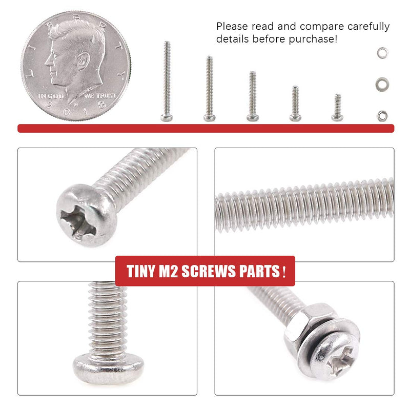 [Australia - AusPower] - Hilitchi 300-Piece M2 Phillips Pan Head Screws Bolt Nut Lock Flat Washers Assortment Kit, 304 Stainless Steel 