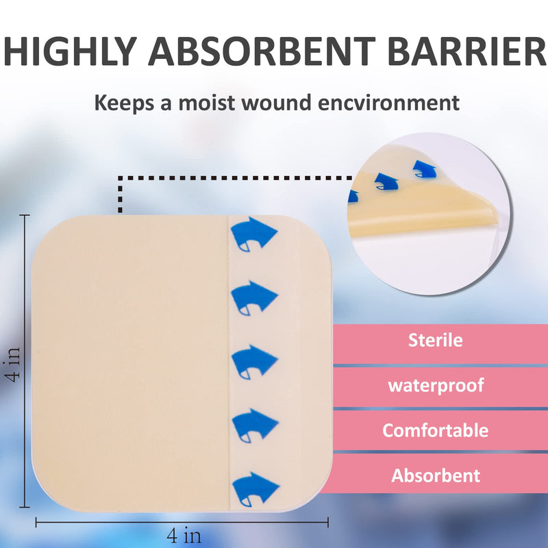 [Australia - AusPower] - Polynew Thin Hydrocolloid Dressing 12 Pack Without Border 4" x 4" Hydrocolloid Patches, Adhesive Hydrocolloid Bandages, Wound Dressing 