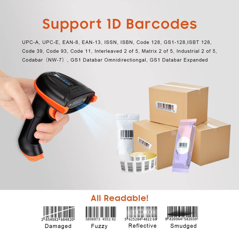 [Australia - AusPower] - Tera Barcode Scanner Wireless 1D Laser Cordless Barcode Reader with Battery Level Indicator, Versatile 2 in 1 2.4Ghz Wireless and USB 2.0 Wired Orange 