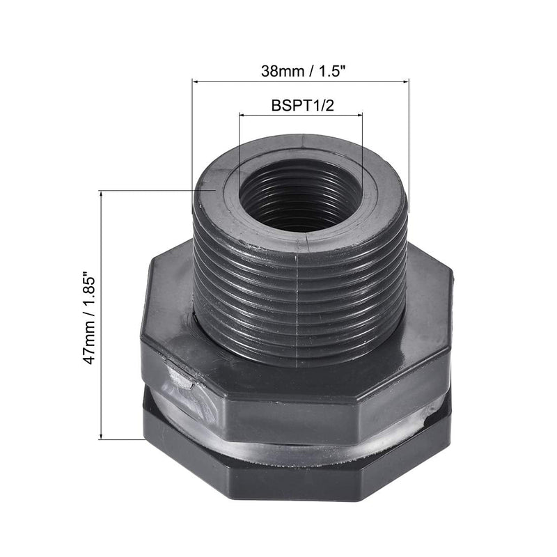 [Australia - AusPower] - uxcell Bulkhead Fitting, G1/2 Female 1.5" Male, Tube Adaptor Pipe Fitting with Silicone Gasket, for Water Tanks, PVC, Gray 