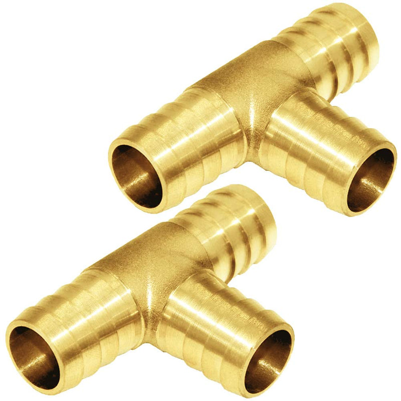 [Australia - AusPower] - Joywayus 1/2" Brass Barb Tee Fittings T-Shaped 3 Ways Union 1/2" ID Hose Pipe Fitting with 6pcs Stainless Steel Pipe Clamp for Water/Fuel/Air (Pack of 2) Tee-1/2-2PCS 