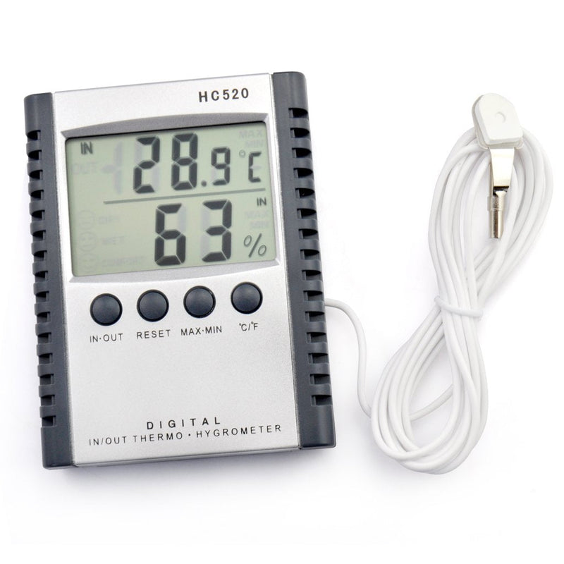 [Australia - AusPower] - iKKEGOL Digital Indoor Outdoor in/Out Wall Mount Monitor Sensor LCD Temperature Thermometer Hygrometer Humidity Meter with Probe Cable Silver 