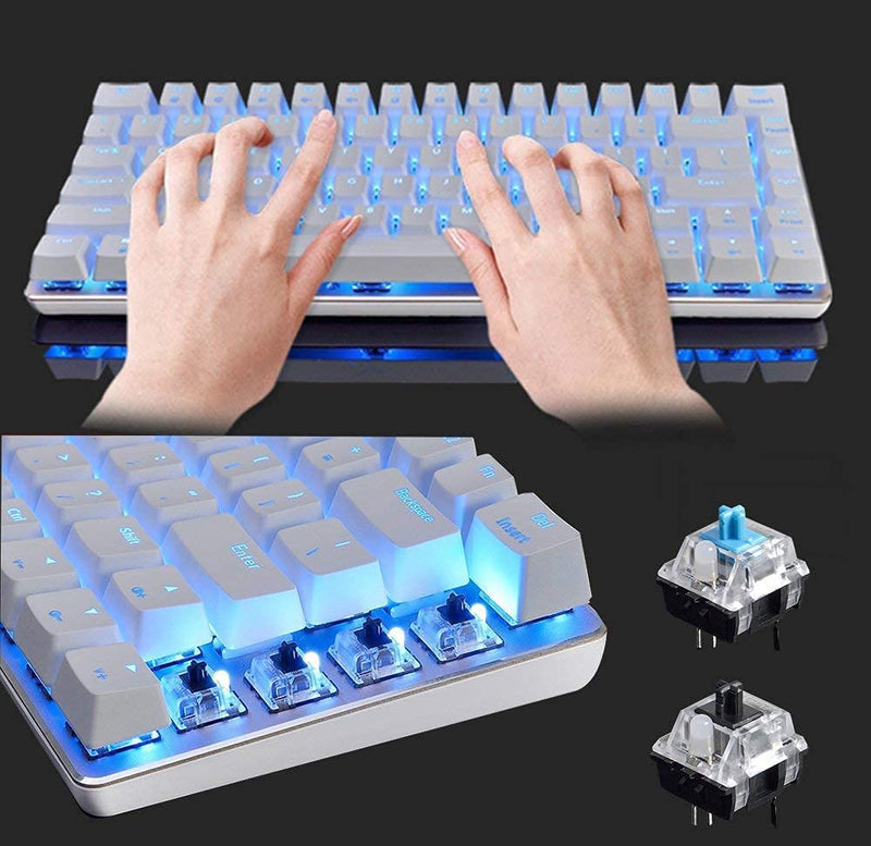 [Australia - AusPower] - LexonElec Wired Gaming Keyboard AK33 Blue LED Backlit 82 Keys USB Mechanical Pro Gamer Keypad for Office Typists Playing Games (Black Switch,White) White 