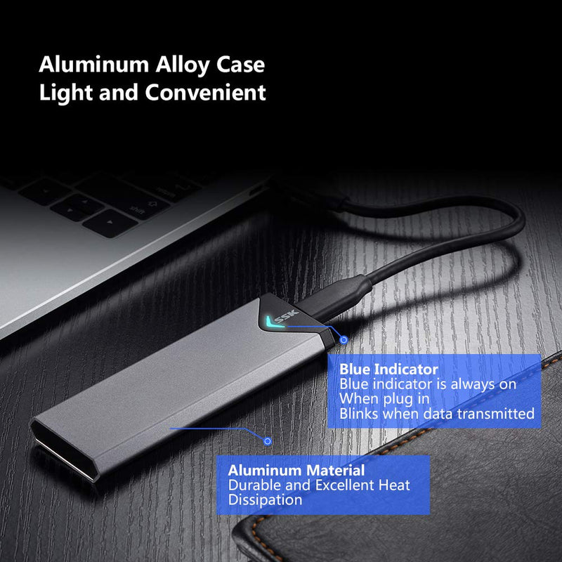 [Australia - AusPower] - SSK Aluminum M.2 NVME SSD Enclosure Adapter, USB 3.1/3.2 Gen 2 (10 Gbps) to NVME PCI-E M-Key Solid State Drive External Enclosure Support UASP Trim (Fits only NVMe PCIe 2242/2260/2280) 