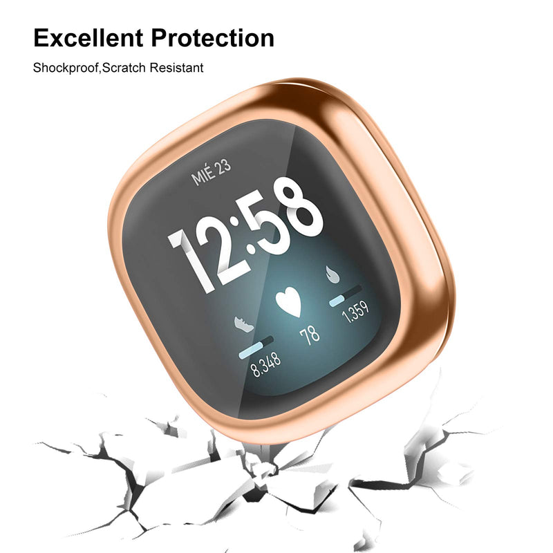 [Australia - AusPower] - [4 Pack] Mugust Screen Protector Compatible with Fitbit Versa 3 Case and Fitbit Sense Case, TPU Plated Full Around Protective Case Cover for Fitbit Versa 3 Smartwatch (RoseGold, Gold, Clear, RosePink) RoseGold, Gold, Clear, RosePink 