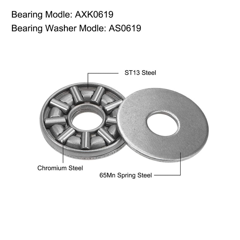 [Australia - AusPower] - uxcell AXK0619 Thrust Needle Roller Bearings with Washers 6mm Bore 19mm OD 2mm Width 2pcs 6mmx19mmx2mm 