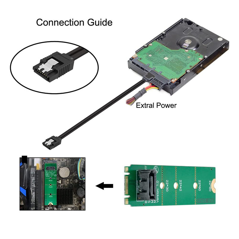 [Australia - AusPower] - NFHK Motherboard NGFF B/M-Key M.2 to Vertical SATA 7pin Hard Disk Drive SSD PCBA Extension Adapter Green B/M-key to 1 SATA 