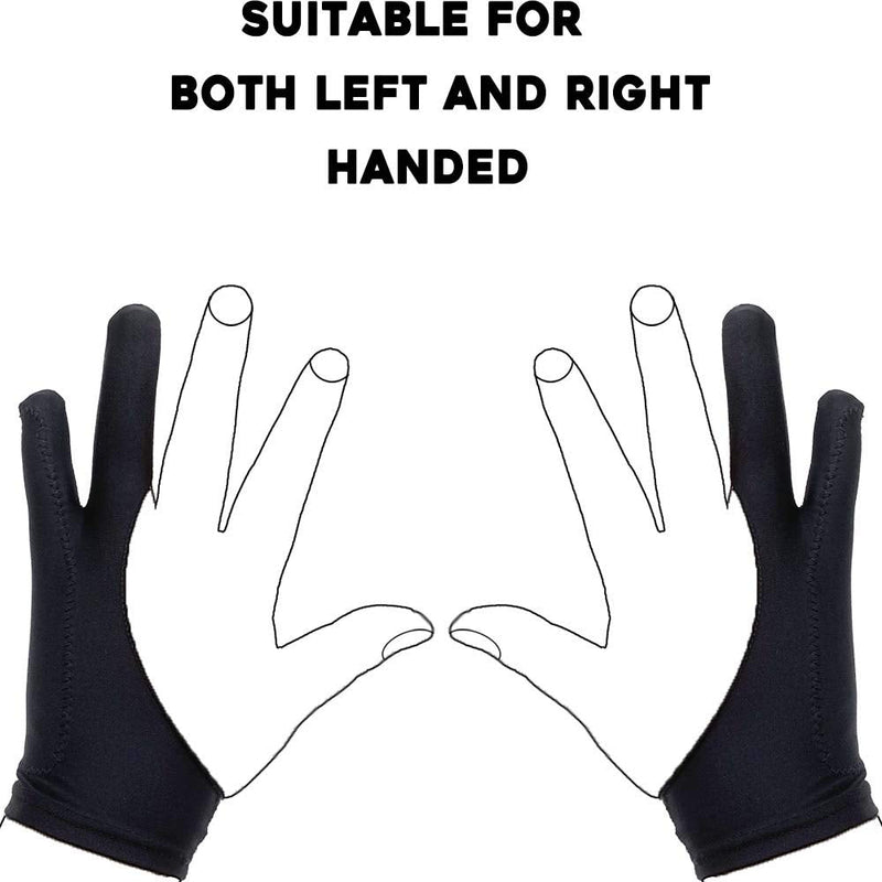 [Australia - AusPower] - AKX Artist Glove Large - 2 Pack Palm Rejection Drawing Glove for Graphic Tablet, iPad - Smudge Guard, Reduce Friction, 2-Finger, Elastic Lycra, Good for Left and Right Hand, Black | AK-02 L 2 Finger, Black 