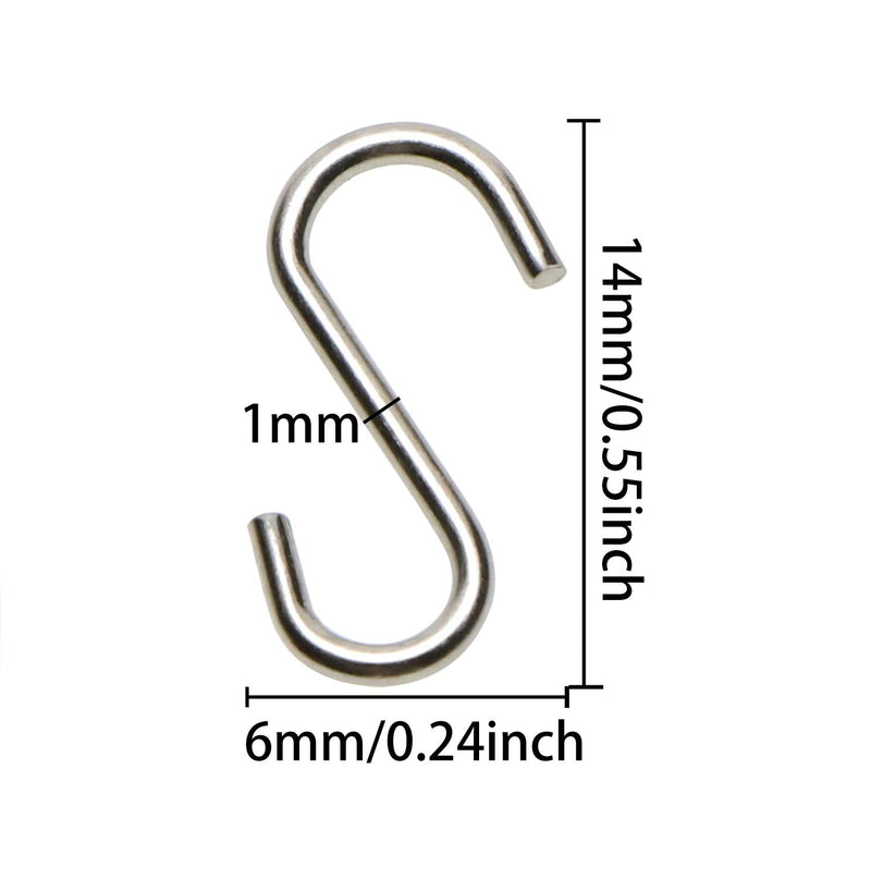 [Australia - AusPower] - Shapenty Mini Stainless Steel S Shaped Wire Hanger Ornament Hook Connector for DIY Craft Necklace Earrings Jewelry Hanging, Key Chain Name Tags and Birthday Calendar Boards, 0.55 x 0.24 Inch, 100PCS 