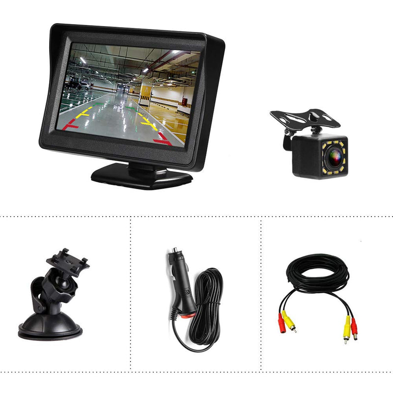 [Australia - AusPower] - Backup Camera 4.3 Inch HD 720P Car Backup Camera for Cars,Trucks,Pickups,Suvs Easy Installation Waterproof Night Vision 12 LED Rear Backup Camera One Power System Reverse/Continuous Use Grid Lines 