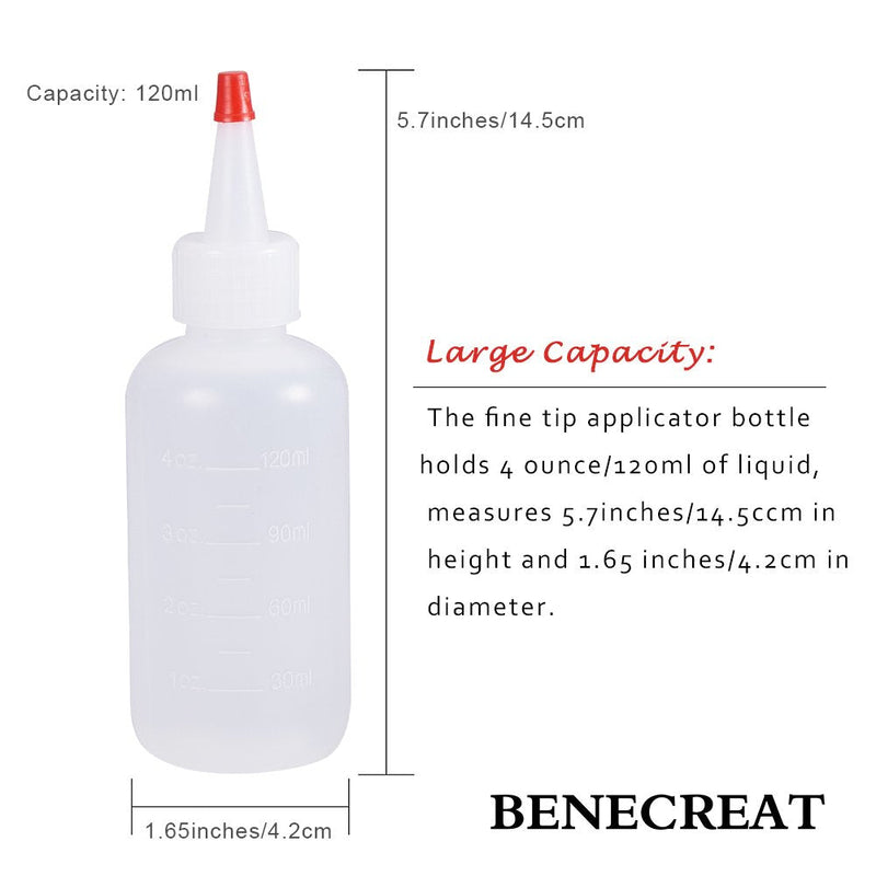 [Australia - AusPower] - BENECREAT 12PCS 4 Ounce Plastic Squeeze Dispensing Bottles with Measurement and Red Tip Caps - Good For Crafts, Art, Glue, Multi Purpose 4 Ounce-12 Pack 