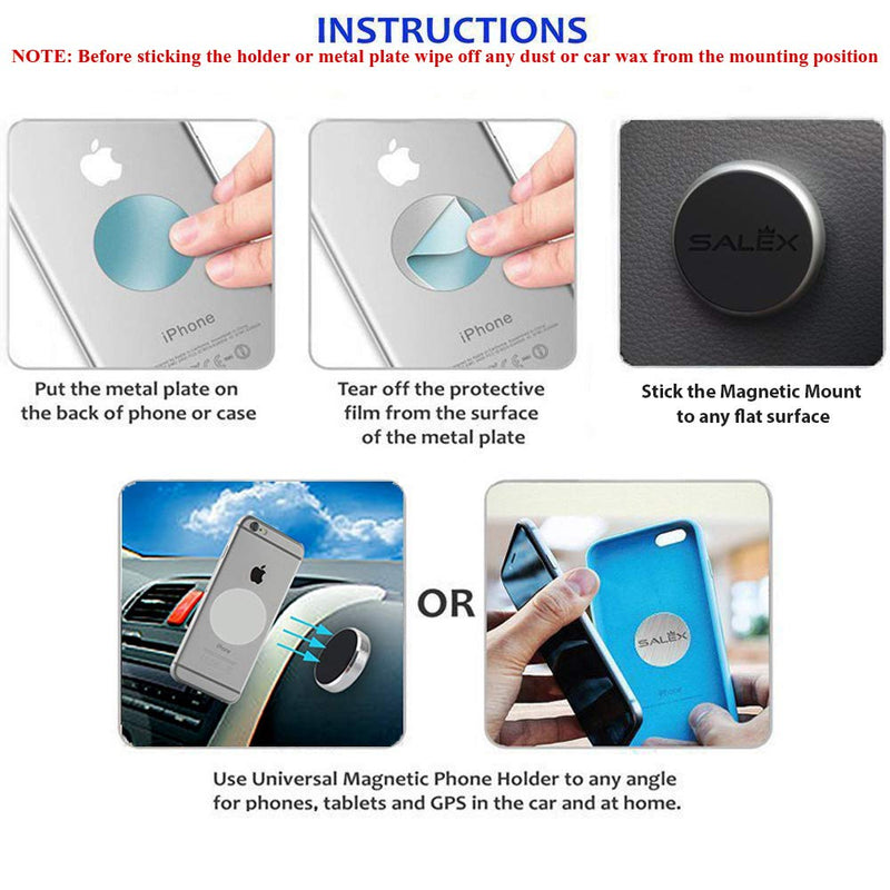 [Australia - AusPower] - SALEX Black Magnetic Mounts Set. Pack of 2 Flat Cell Phone Holders for Car Dashboard, Wall, Windshield, Mirror, Table. Stick-On Universal Kit Compatible with GPS, Tablets and Smartphones up to 9.7". 2 Pack 