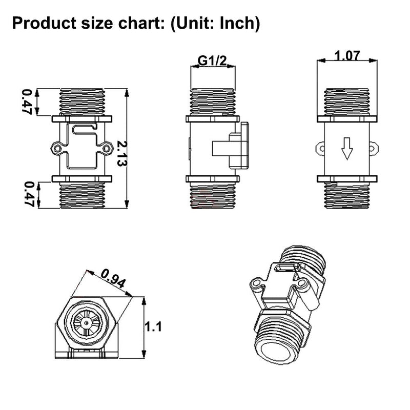 [Australia - AusPower] - Fankerba G1/2" Water Flow Sensor, High Precision Water Cooling Turbine Flowmeter G1/2 / DN15 (1-30L/min) 