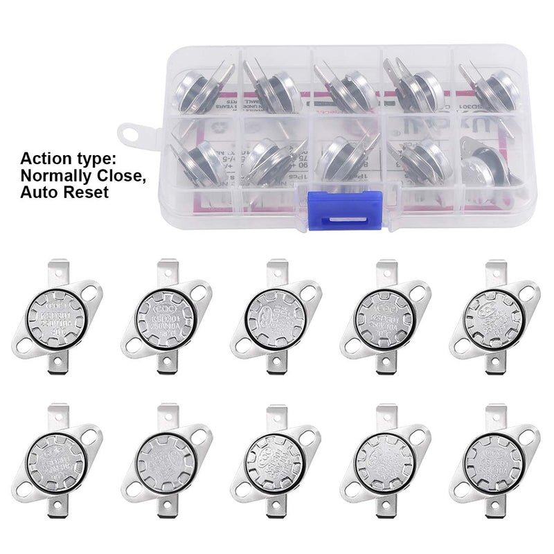 [Australia - AusPower] - uxcell 10pcs NC KSD301 Thermostat 40-135°C(104-275°F) Temperature Thermal Control Switch 40 50 60 70 80 90 100 110 120 135°C Normally Close Assortment Kit 