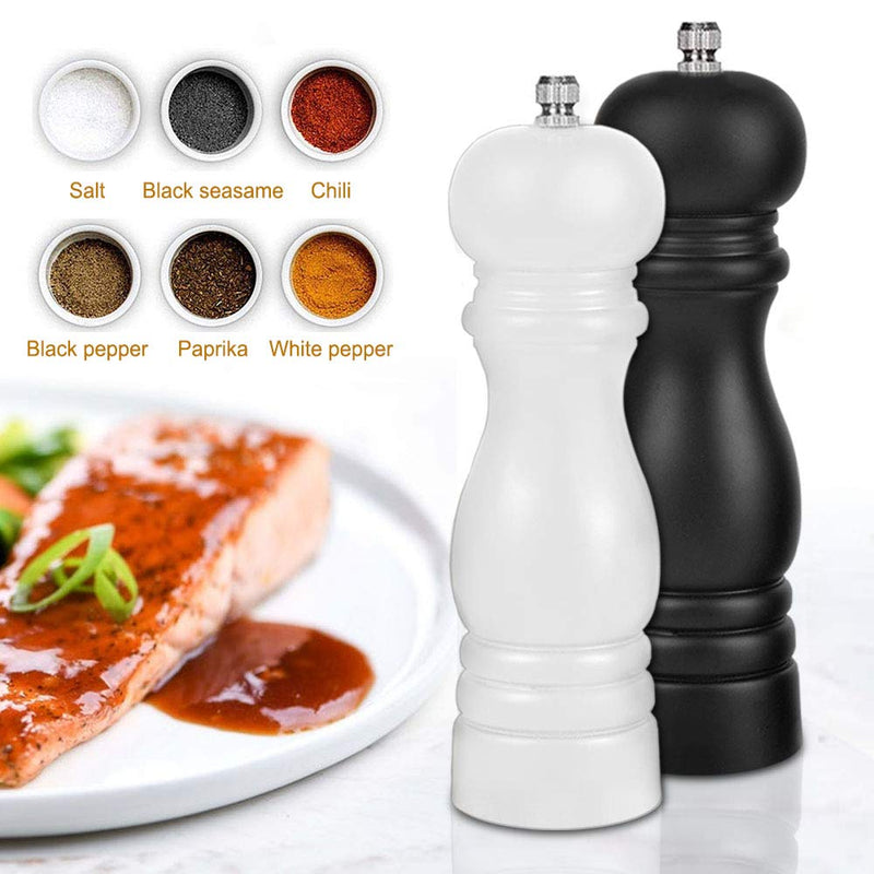 [Australia - AusPower] - Premium Salt and Pepper Grinder Set of 2, Wood Salt and Pepper Shakers with Ceramic Core, Refillable Manual Sea Salt Pepper Mill Adjustable Coarseness for Spice/Chili/Sesame, 6.5 Inch (Black+White) 