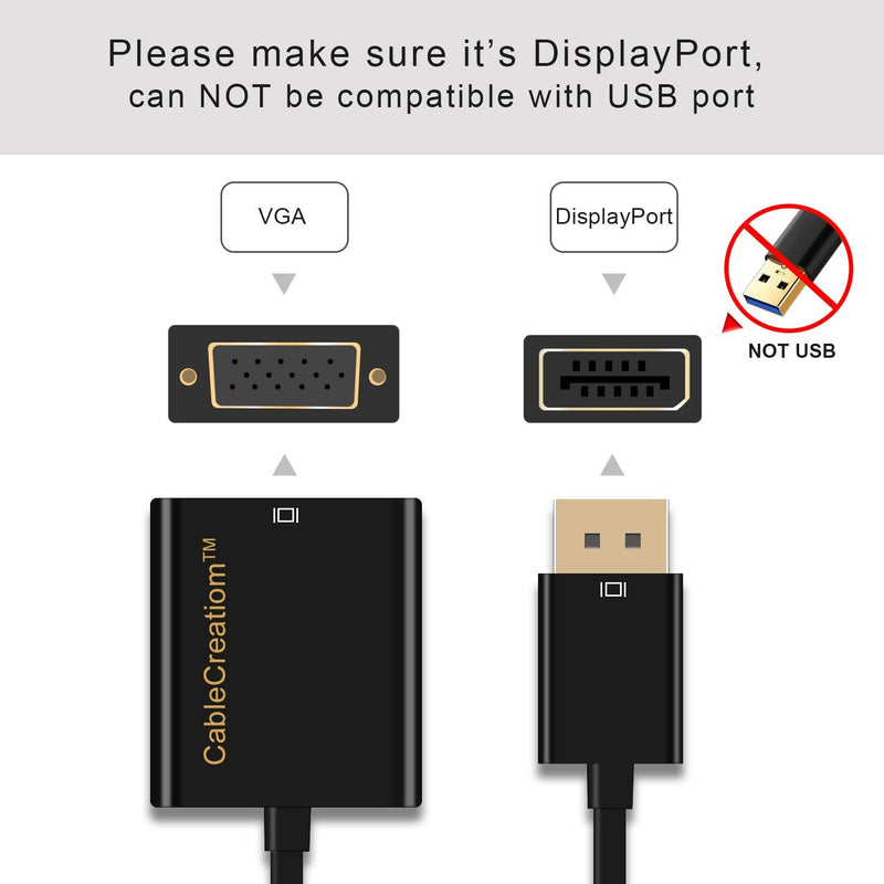 [Australia - AusPower] - CableCreation DisplayPort to VGA Adapter, Gold Plated DP to VGA Male to Female Adapter, Compatible with Computer, Desktop, Laptop, PC, Monitor, Projector, HDTV, Black 