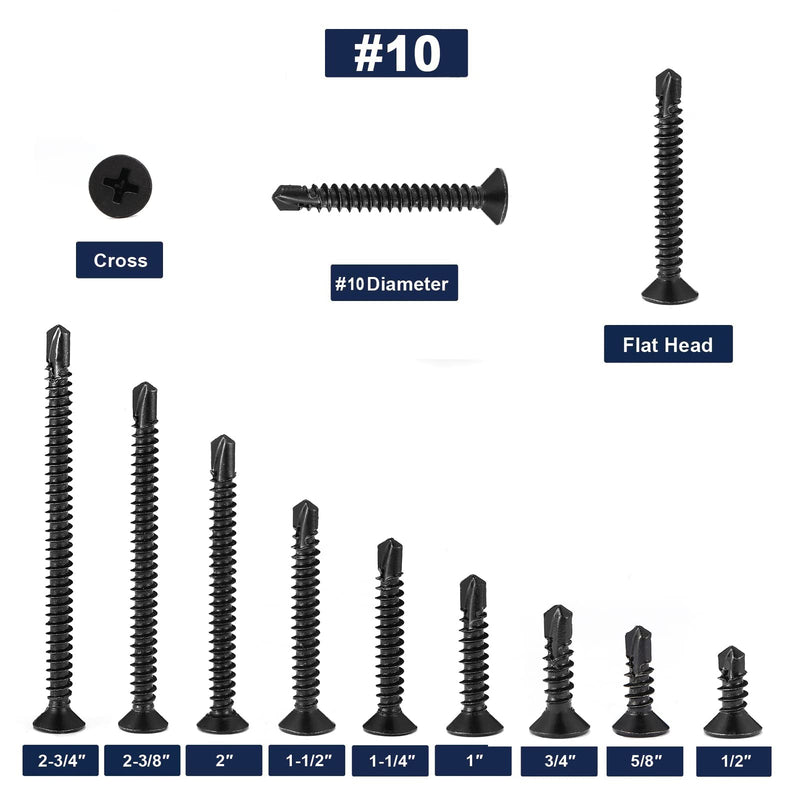 [Australia - AusPower] - #10 x 2" Sheet Metal Screws 100Pcs 410 Stainless Steel Flat Head Fast Self Tapping Screws Black Oxide by SG TZH #10 x 2" 