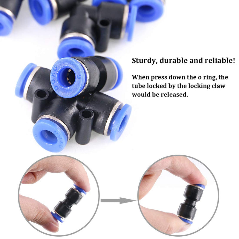 [Australia - AusPower] - Hilitchi 12 Pcs 15/64” 6mm Od Pneumatic Plastic Push to Connect Fittings Kit Blue 2 Elbows, 2 Union Tee, 2 Y Spliters 2 Straight Unions, 2 Cross Unions, 1 Manifold and Hand Valves- 6mm Combo Pack 