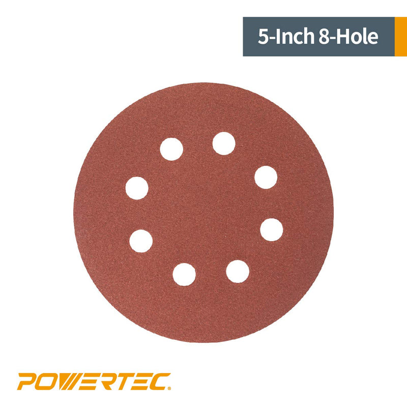 [Australia - AusPower] - POWERTEC - 45012K 45012 120 Grit 5 Inch Sanding Disc | 8 Hole Hook and Loop Backing Pad | Aluminum Oxide Round Sandpaper Disc for Random Orbit Sander – 25 Pack 