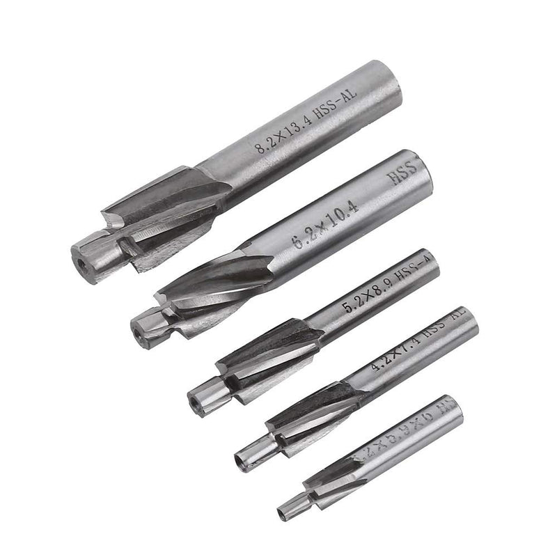 [Australia - AusPower] - POWLAB 5pcs Counterbore Set High-Speed Steel M3-M8 4 Flutes HSS-AL Straight Shank Counterbore End Mills for Copper, Aluminum, Steel, Cast Iron 