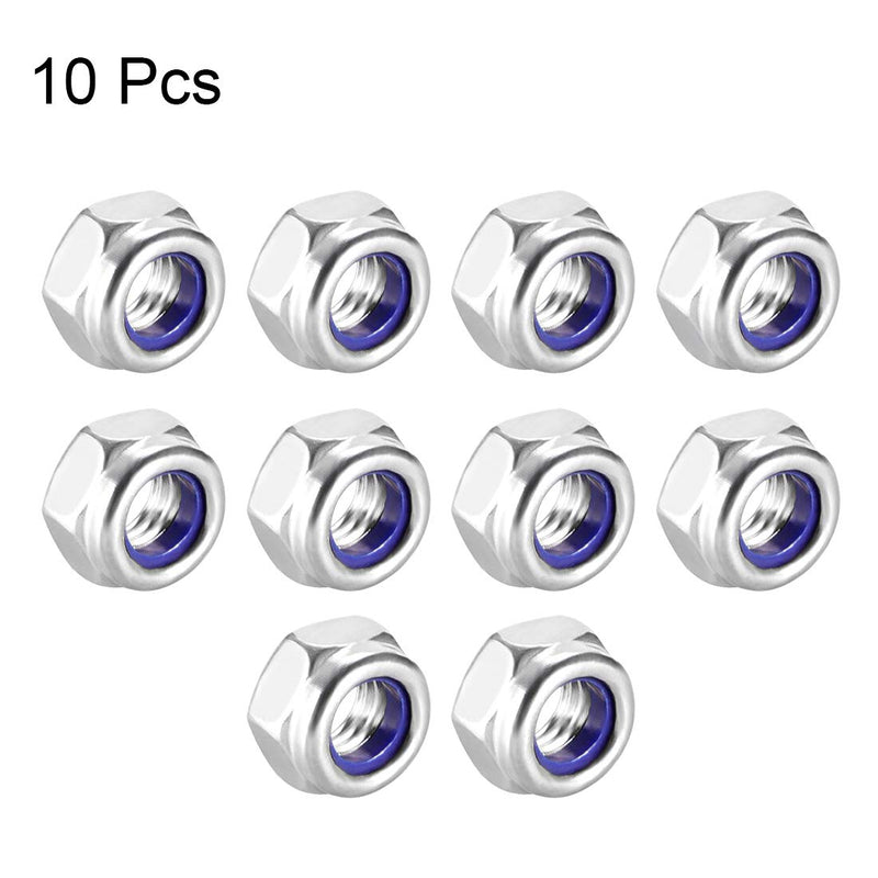 [Australia - AusPower] - uxcell M5 x 0.8mm Nylon Insert Hex Lock Nuts, 304 Stainless Steel, Plain Finish, Pack of 10 