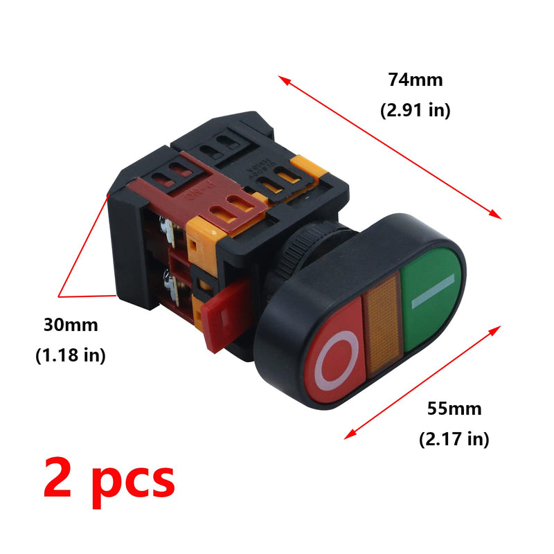 [Australia - AusPower] - Antrader AC 600V 10A ON/Off Start Stop Momentary Push Button Switch with Indicator Light APBB-22&25N Pack of 2 