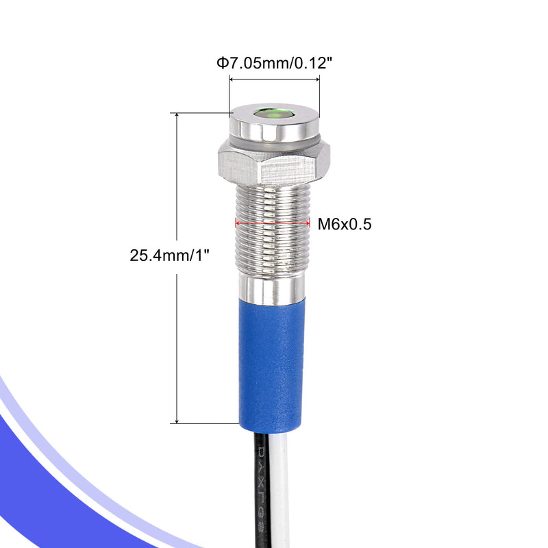 [Australia - AusPower] - MECCANIXITY Indicator LED Light 12V 6mm M6 Panel Mount Metal Waterproof Signal Lamp 130mm Wire with O Ring, Green Pack of 2 